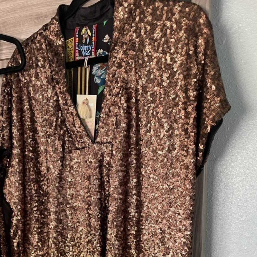 Johnny WAS Sequin Gold ALMA Dress LINED